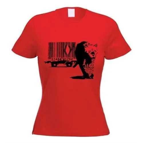 Banksy Barcode Leopard Ladies T-Shirt M / Red