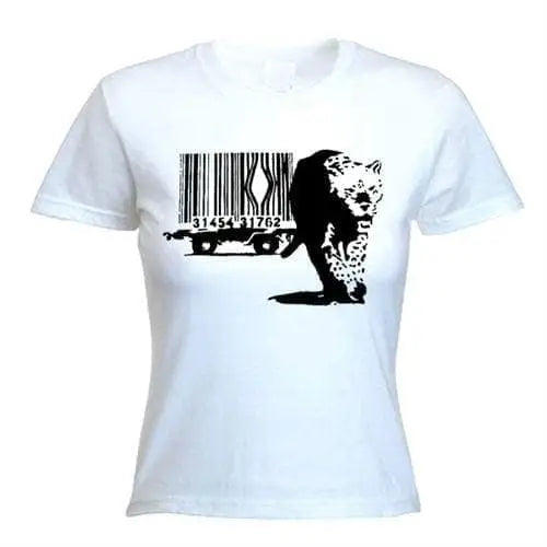 Banksy Barcode Leopard Ladies T-Shirt M / White