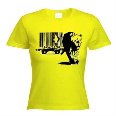 Banksy Barcode Leopard Ladies T-Shirt M / Yellow