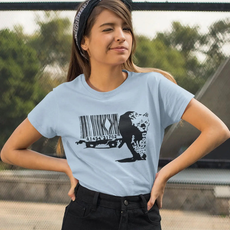 Banksy Barcode Leopard Ladies T-Shirt - Womens T-Shirt