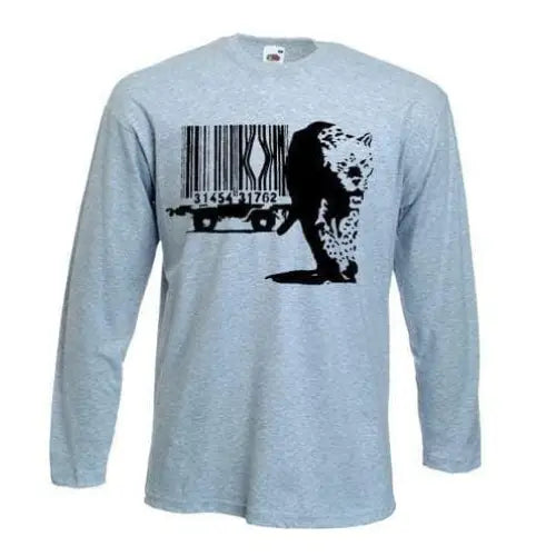 Banksy Barcode Leopard Long Sleeve T-Shirt XL / Light Grey