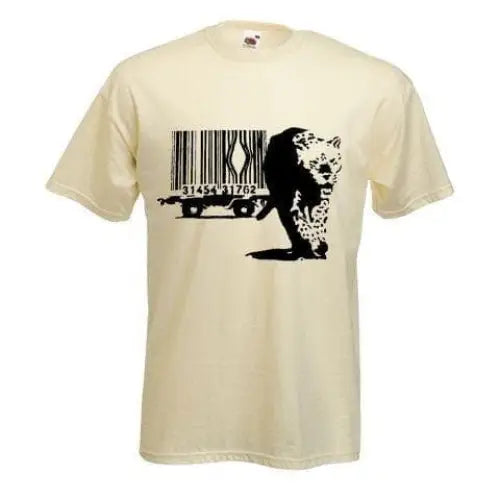 Banksy Barcode Leopard Mens T-Shirt S / Cream