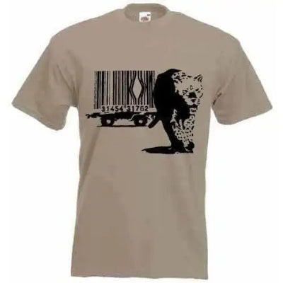 Banksy Barcode Leopard Mens T-Shirt S / Khaki