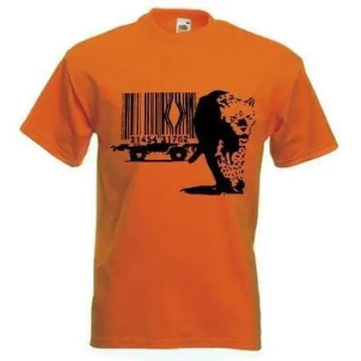 Banksy Barcode Leopard Mens T-Shirt S / Orange