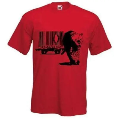 Banksy Barcode Leopard Mens T-Shirt S / Red