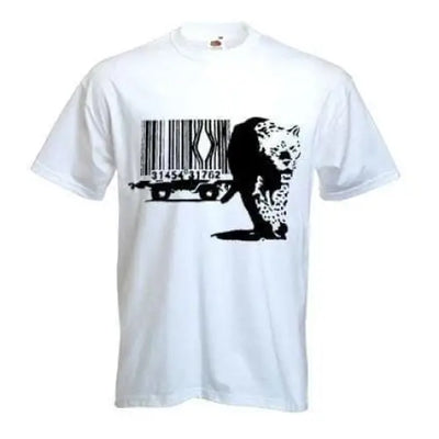 Banksy Barcode Leopard Mens T-Shirt S / White
