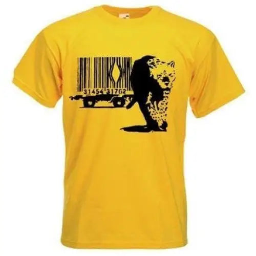 Banksy Barcode Leopard Mens T-Shirt S / Yellow