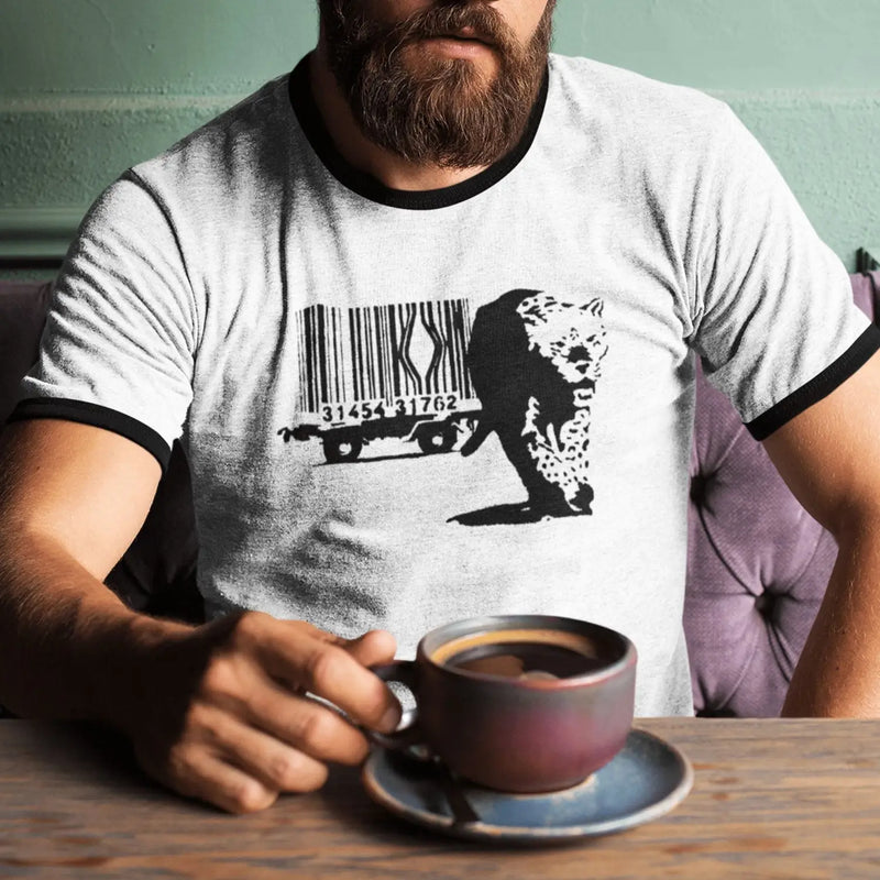 Banksy Barcode Leopard Ringer T-Shirt