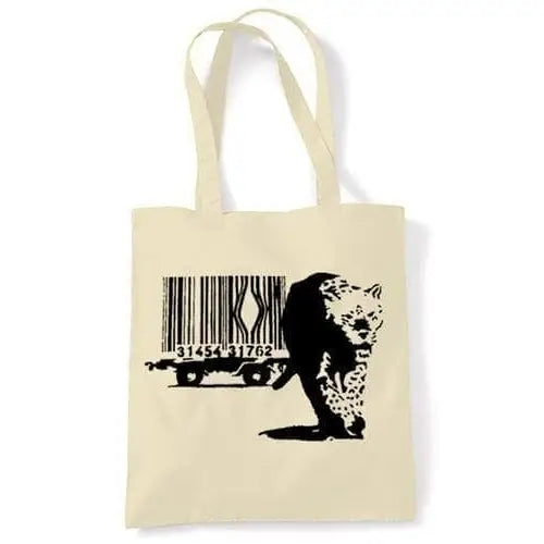 Banksy Barcode Leopard Shoulder bag Cream