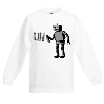 Banksy Barcode Robot Graffiti Children's Toddler Kids Sweatshirt Jumper 14-15 / White