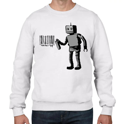 Banksy Barcode Robot Graffiti Men's Sweatshirt Jumper L / White