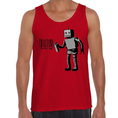 Banksy Barcode Robot Men's Tank Vest Top XXL / Red