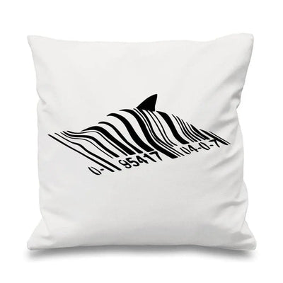 Banksy Barcode Shark Cushion White