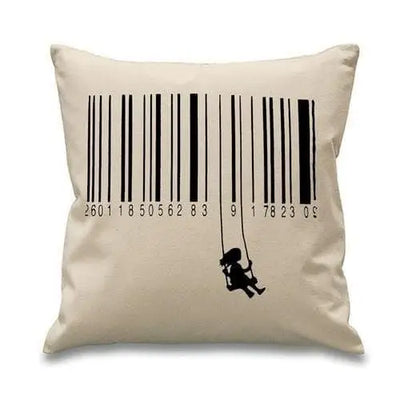 Banksy Barcode Swing Girl Cushion Cream