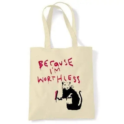 Banksy Because Im Worthless Rat  Shoulder Bag Cream