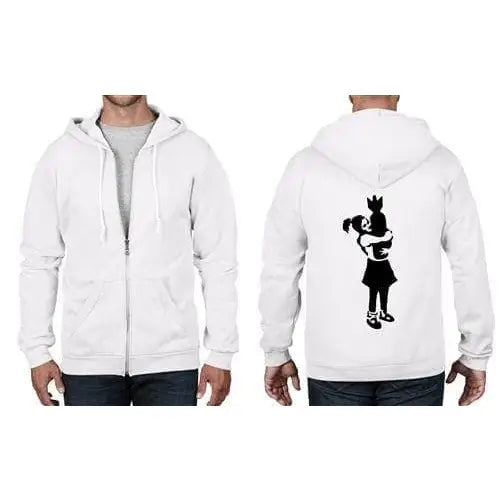 Banksy Bomb Hugger Full Zip Hoodie XXL / White