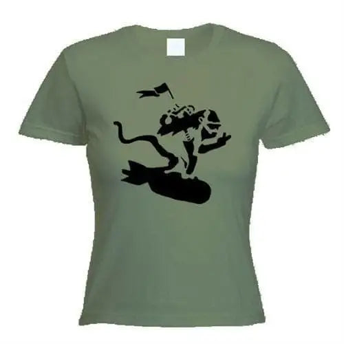 Banksy Bomb Monkey Ladies T-Shirt L / Khaki