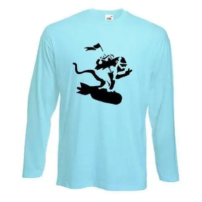 Banksy Bomb Monkey Long Sleeve T-Shirt L / Light Blue