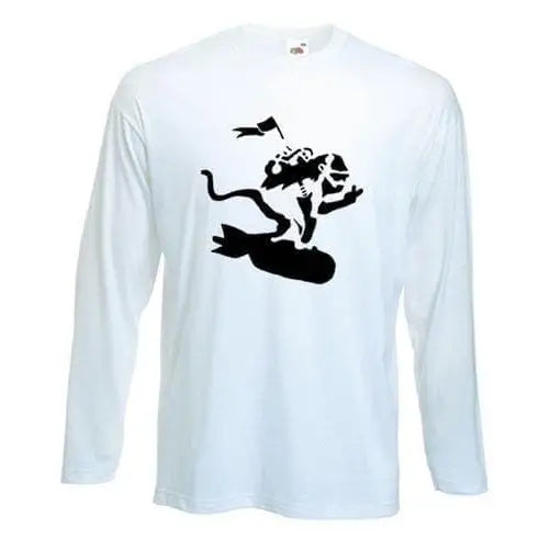Banksy Bomb Monkey Long Sleeve T-Shirt L / White