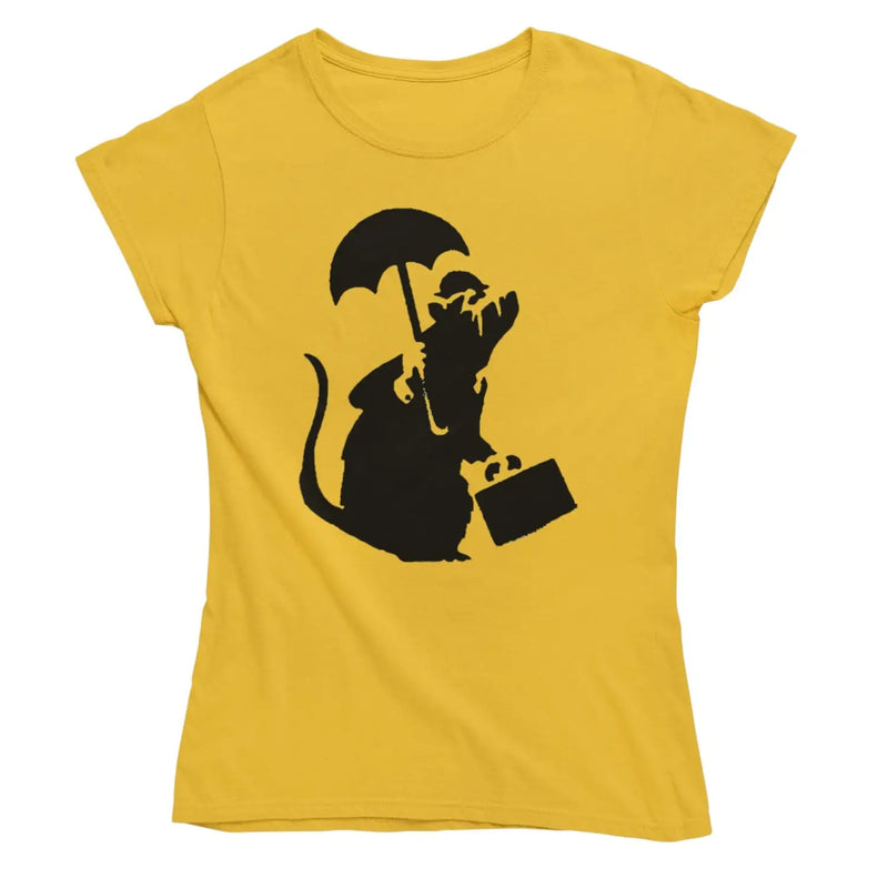 Banksy Bowler Rat Ladies T-Shirt - S / Yellow - Womens