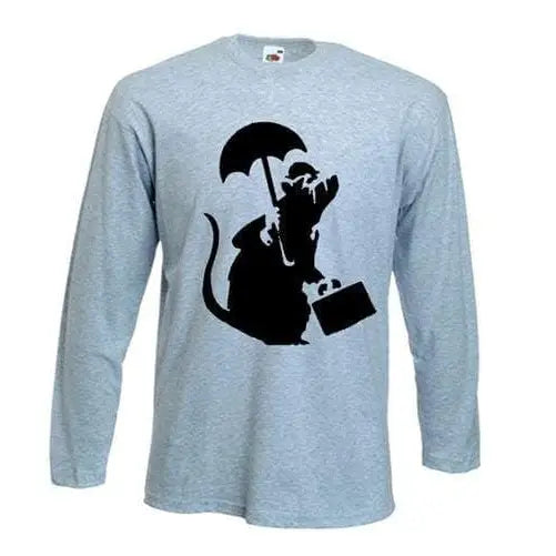 Banksy Bowler Rat Long Sleeve T-Shirt S / Light Grey