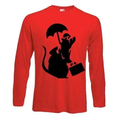 Banksy Bowler Rat Long Sleeve T-Shirt S / Red