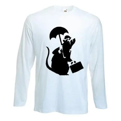 Banksy Bowler Rat Long Sleeve T-Shirt S / White