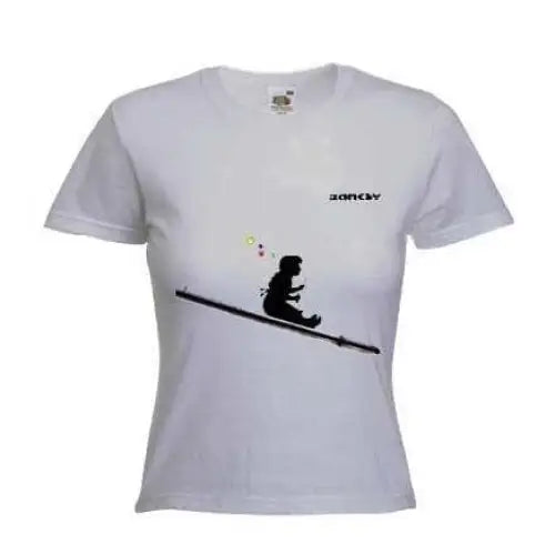 Banksy Bubble Girl Ladies T-Shirt M / Light Grey