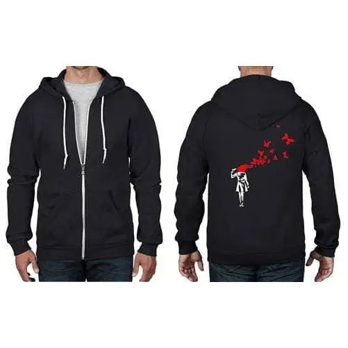 Banksy Butterfly Suicide Full Zip Hoodie M / Black