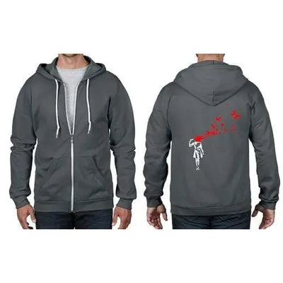 Banksy Butterfly Suicide Full Zip Hoodie M / Charcoal