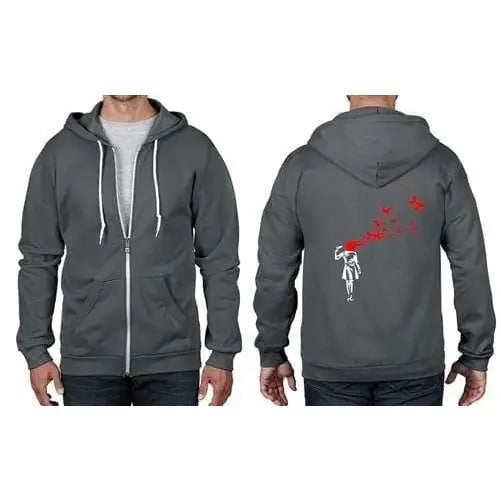 Banksy Butterfly Suicide Full Zip Hoodie M / Charcoal