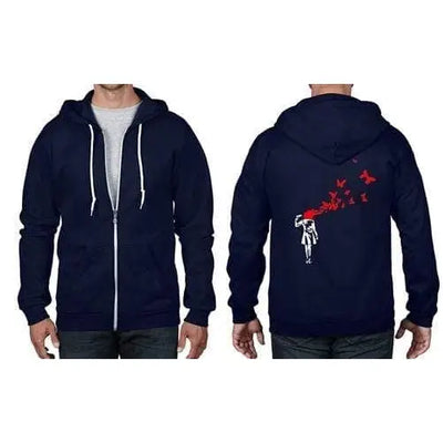 Banksy Butterfly Suicide Full Zip Hoodie M / Navy Blue