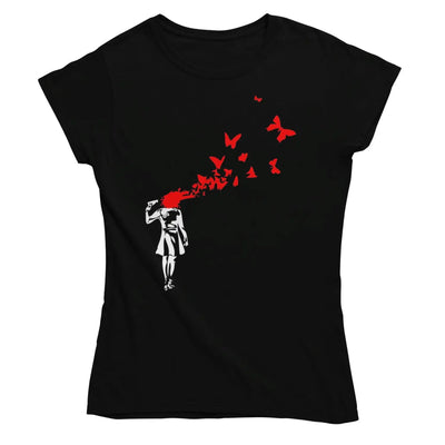 Banksy Butterfly Suicide Ladies T-Shirt - S - Womens T-Shirt