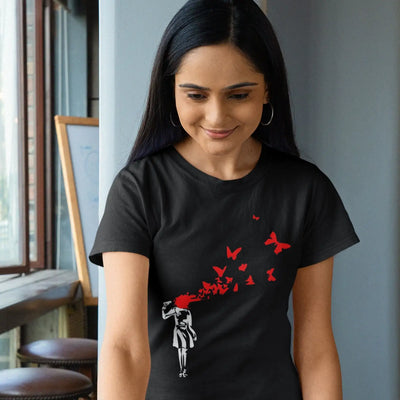 Banksy Butterfly Suicide Ladies T-Shirt - Womens T-Shirt