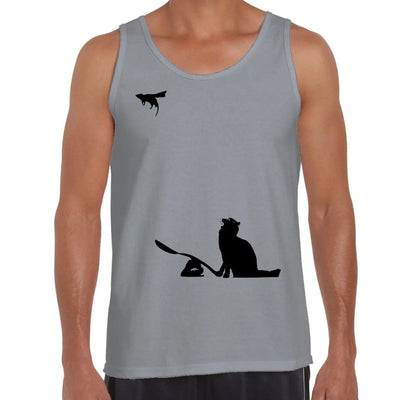 Banksy Cat and Mouse Men's Tank Vest Top S / Light Grey