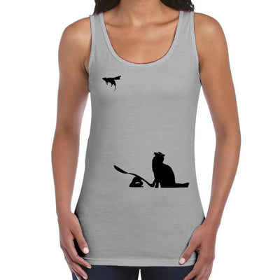 Banksy Cat and Mouse Women's Tank Vest Top L / Light Grey