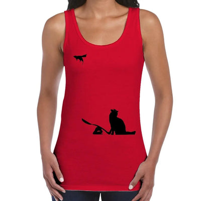 Banksy Cat and Mouse Women's Tank Vest Top L / Red