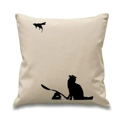Banksy Cat & Mouse Cushion Cream