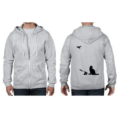 Banksy Cat & Mouse Full Zip Hoodie L / Heather Grey