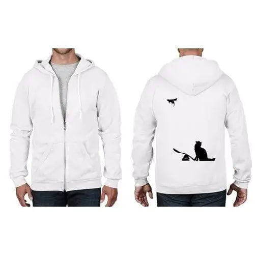 Banksy Cat & Mouse Full Zip Hoodie L / White