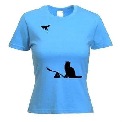 Banksy Cat & Mouse Ladies T-Shirt L / Light Blue