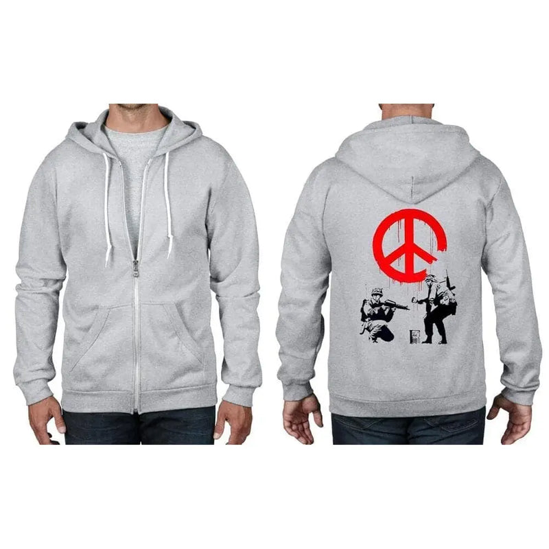 Banksy CND Soldiers Full Zip Hoodie 3XL / Light Grey