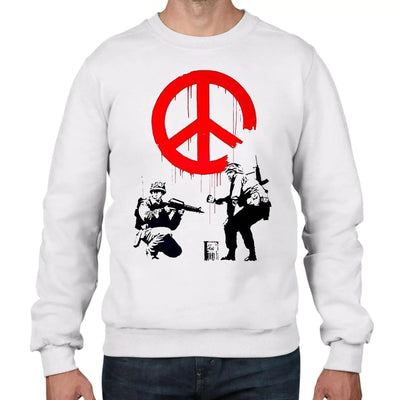 Banksy CND Soldiers Graffiti Men's Sweatshirt Jumper XXL / White