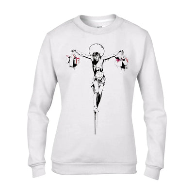 Banksy Commercial Jesus Graffiti Women's Sweatshirt Jumper XL / White