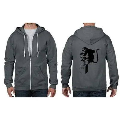 Banksy Detonator Monkey Full Zip Hoodie M / Charcoal