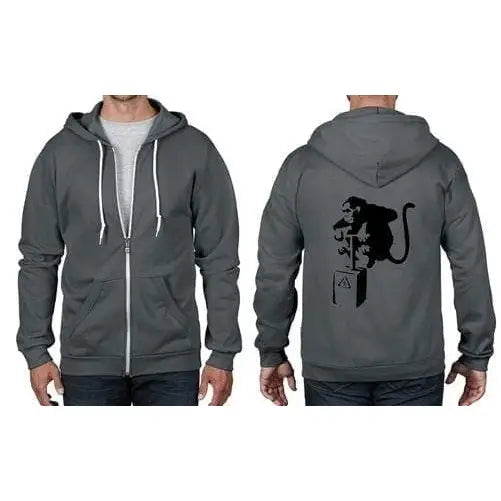 Banksy Detonator Monkey Full Zip Hoodie M / Charcoal