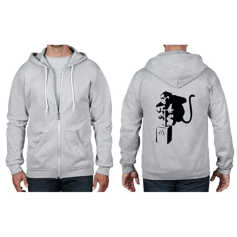 Banksy Detonator Monkey Full Zip Hoodie M / Heather Grey