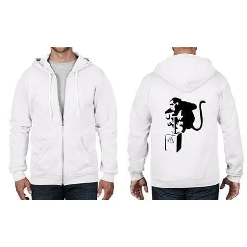 Banksy Detonator Monkey Full Zip Hoodie M / White