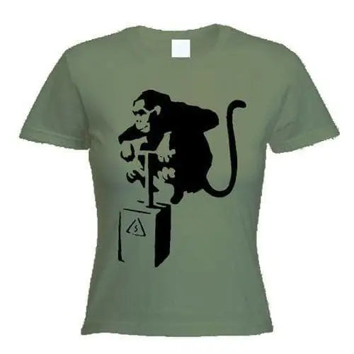 Banksy Detonator Monkey Ladies T-Shirt M / Khaki