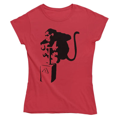 Banksy Detonator Monkey Ladies T-Shirt - M / Red - Womens